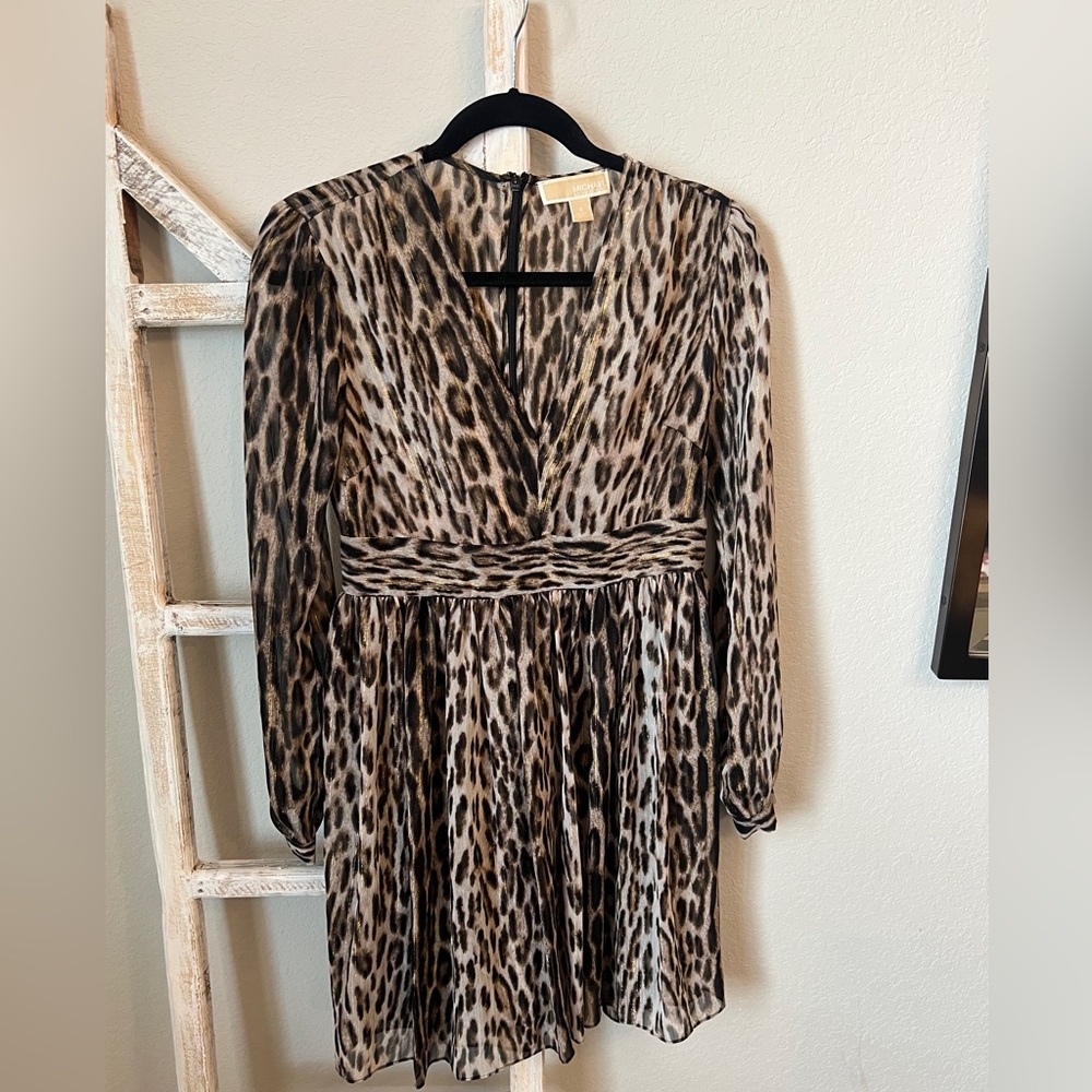 Michael Kors Animal Print Long Sleeve Dress
